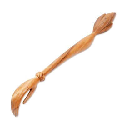 Lotus Ease in Natural,'Lotus Flower Wood Hand Back Scratcher Hand Carved in Bali'