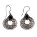 Royal Medallion,'Handcrafted Sterling Silver and Onyx Dangle Earrings'