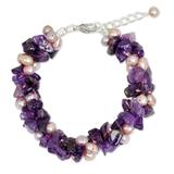 Cultured pearl and amethyst beaded bracelet, 'Gracious Lady'