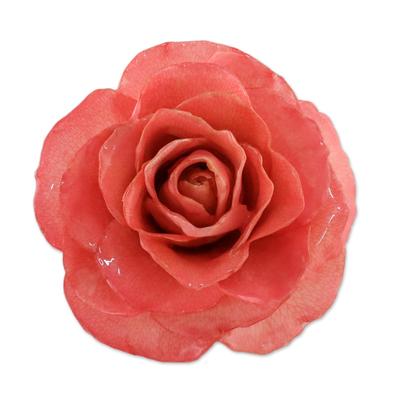 Rosy Mood in Pink,'Artisan Crafted Natural Rose Brooch in Pink from Thailand'