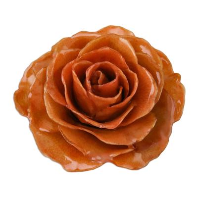 Rosy Mood in Orange,'Handcrafted Natural Rose Brooch Pin in Orange from Thailand'