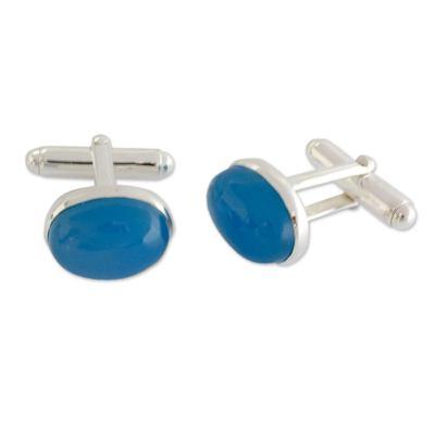 Chalcedony cufflinks, 'To Dream'