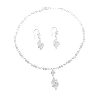 'Leaves of Love' - Filigree Earrings and Necklace Jewelry Set