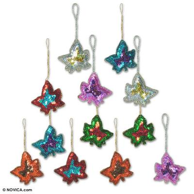 Maple Leaves,'Beaded ornaments (Set of 12)'