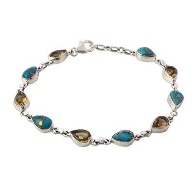 Sunny Drops in Blue,'Citrine Composite Turquoise Link Bracelet from India'