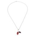 Romance Leaf,'Leafy Pendant Necklace with Carnelian and Garnet Jewels'