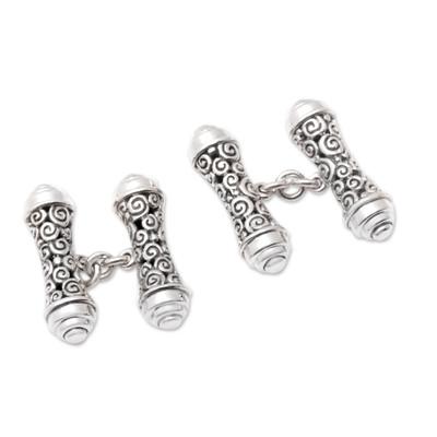 Buddha Elegance,'Sterling Silver Traditional Cufflinks Crafted in Bali'