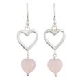 Romance Hearts in Pink,'Sterling Silver Pink Onyx Heart Dangle Earrings from India'