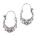 Spiral Arches,'Amethyst and Sterling Silver Floral Hoop Earrings from Bali'