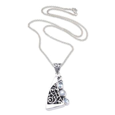 'Marine-Themed Pendant Necklace with Blue Topaz and Pearls'