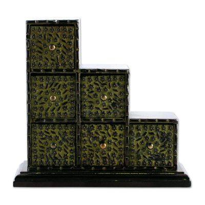 'Chartreuse Green Embossed Aluminum on Wood Mini-Box'