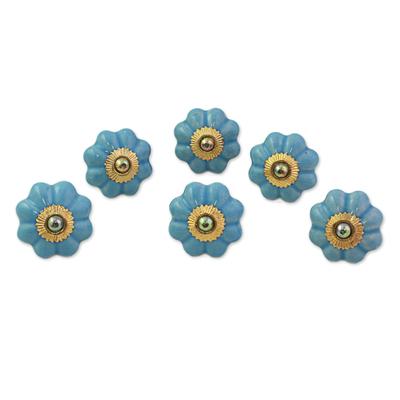 Floral Beauties in Sky Blue,'Ceramic Cabinet Knobs...
