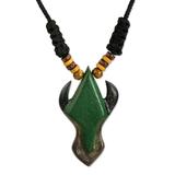 African Horns,'Adjustable Sese Wood Pendant Necklace in Green from Ghana'