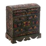 Exotic Birds,'Bird Motif Green Leather Jewelry Box Chest 8 Drawers'