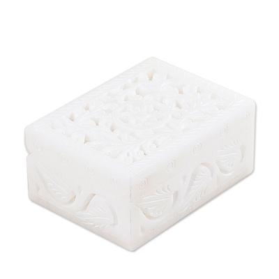 Blooming Heritage,'Handcrafted Alabaster Floral and Leafy Jewelry Box'