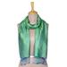 Green Heaven,'Green and Turquoise Silk Scarf with Leafy and Classic Motifs'