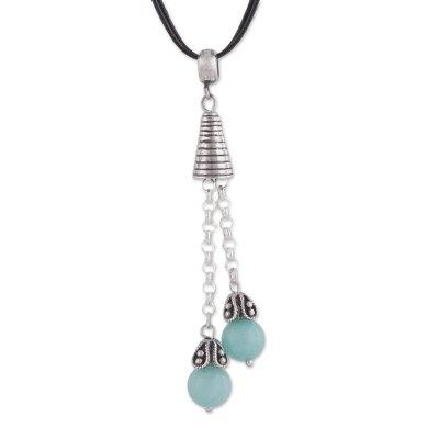 Floral Pendulums,'Amazonite Pendant Necklace on Cotton Cord from Peru'