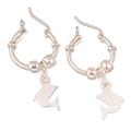 Happy Dolphin,'Sterling Silver Hoop Earrings with Dangling Dolphin Charms'
