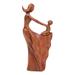 'Semi-Abstract Brown Suar Wood Sculpture of Mother and Child'