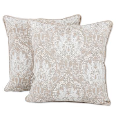 Divine Morning,'Embroidered Cotton Cushion Covers from India (Pair)'