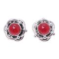 Rose of Splendor,'Sterling Silver and Red Jasper Button Earrings from India'