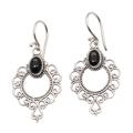 Protective Morning Flowers,'Swirling Sterling Silver Dangle Earrings with Onyx Cabochons'