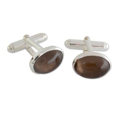 Smoky quartz cufflinks, 'To Dream'