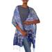 Silk batik shawl, 'Sapphire Mums' - Blue Batik Silk Shawl