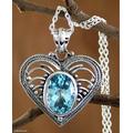 Love Rejoice,'Indian Heart Jewelry Sterling Silver Blue Topaz Necklace'