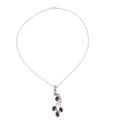 Cherished Bouquet,'Garnet and Rhodium Plated Silver Pendant Necklace'
