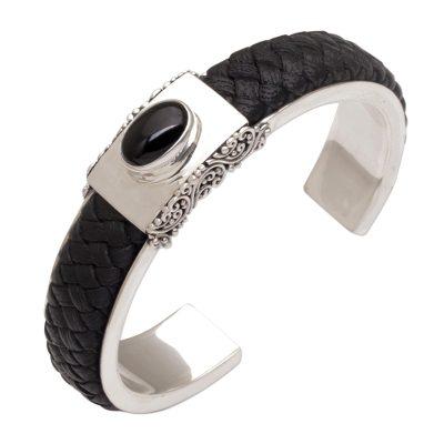 Remember Me,'Braided Leather and Onyx Cuff Bracelet'