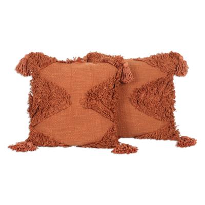 'Pair of Embroidered Copper-Toned Cotton Cushion C...