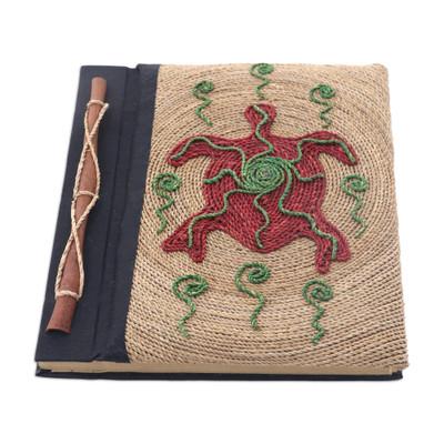 Red Turtle,'Red Turtle Motif Handmade Natural Fiber Blank Journal'