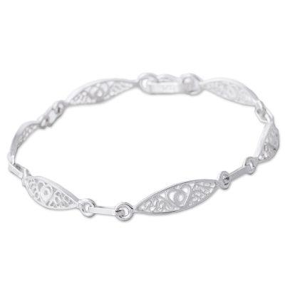 Sweet Hearts,'Sterling Silver Filigree Heart Motif Link Bracelet from Peru'