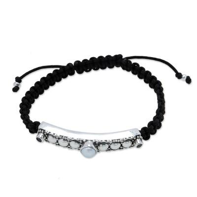 Delightful Sparkle,'Cultured Pearl Blue Topaz & Silver Macrame Pendant Bracelet'