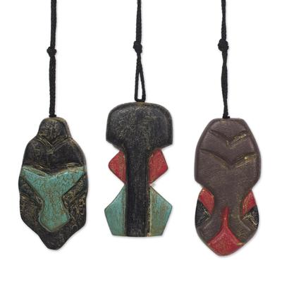 Kanaga Masks,'Handcrafted Wood African Mask Ornaments (Set of 3)'