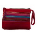 'Red Suede Wristlet Bag with Hand-Woven Andean Motif'