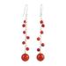 'Red-Orange Onyx Beaded Dangle Earrings Crafted in India'
