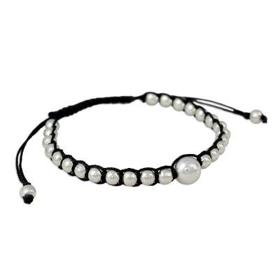 Sterling silver shamballa bracelet, 'Morning Dew'