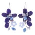 Elegant Flora,'Lapis Lazuli and Cultured Pearl Earrings from Thailand'