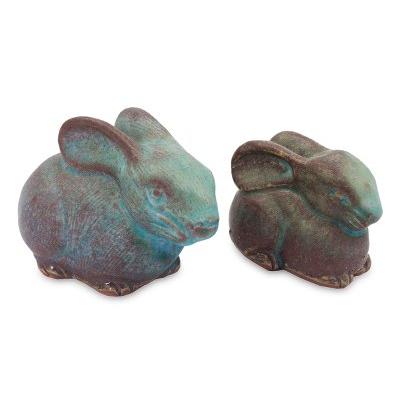 Celadon ceramic figurines, 'Bunny Rabbits' (pair)