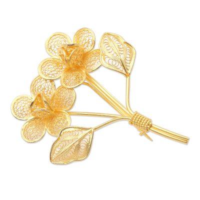 Valentine Bouquet,'Gold-Plated Filigree Flower Bouquet Brooch'