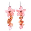 Petal Passion in Orange,'Aventurine and Cultured Pearl Floral Earrings'