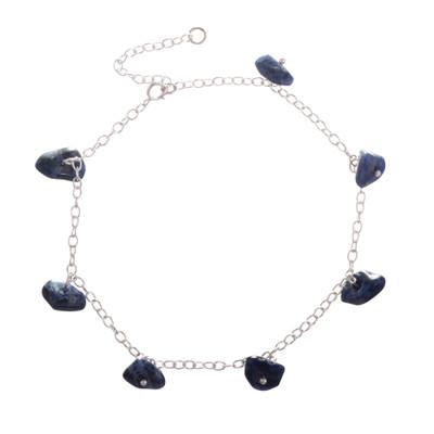 Blue Sunny Days,'Sterling Silver Charm Anklet with Sodalite Stone from Peru'