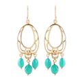 Green Romance,'22k Gold Plated Onyx Chandelier Earrings from India'