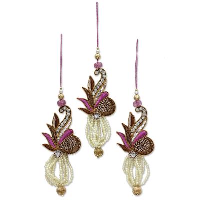 Beaded ornaments, 'Kolkata Jewel' (set of 3)