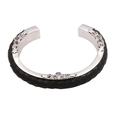 Beautiful Goodness,'Leather and Rainbow Moonstone Cuff Bracelet from Bali'