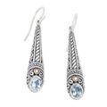 Beautiful Secret,'Gold-accented Blue Topaz Dangle Earrings from Bali'