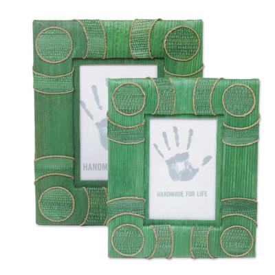 Circle of Memories in Green,'4x6 and 3x5 Natural Fiber Indonesian Photo Frames in Green'