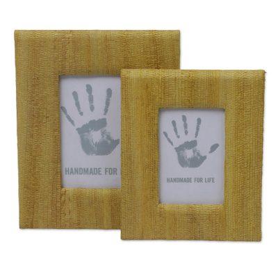 Rustic Memories in Yellow,'4x6 and 3x5 Natural Fiber Rustic Photo Frames in Yellow'